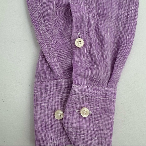 Neros Fumato Positano Men’s S Linen Purple Buttons Down Shirt - Picture 7 of 8